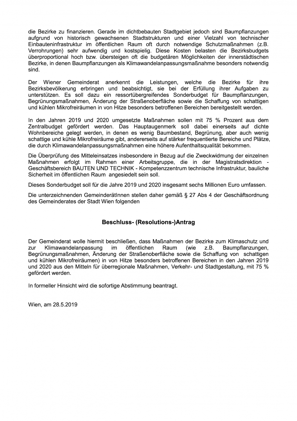 Resolutionsantrag betreffend Förderung der Bezirke für Klimaschutzmaßnahmen Seite 2